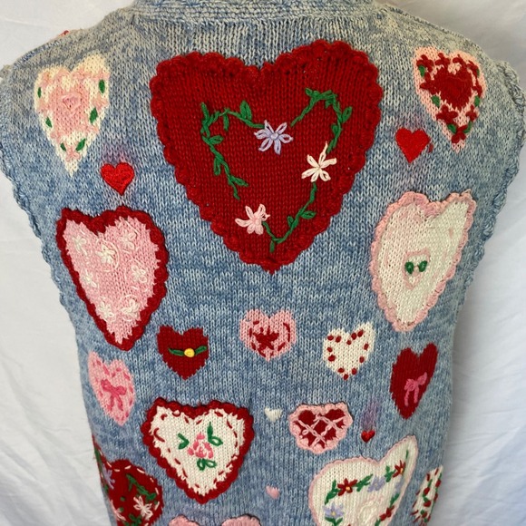 Vintage Eagle's Eye Heart Knit Sweater Vest Medium Valentines Cottage Grandma - Picture 11 of 13
